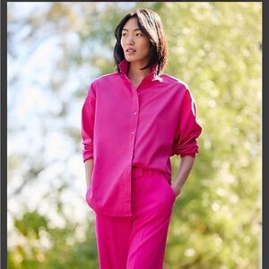 Express Boyfriend Portofino hot pink button up shirt oversized size L poplin